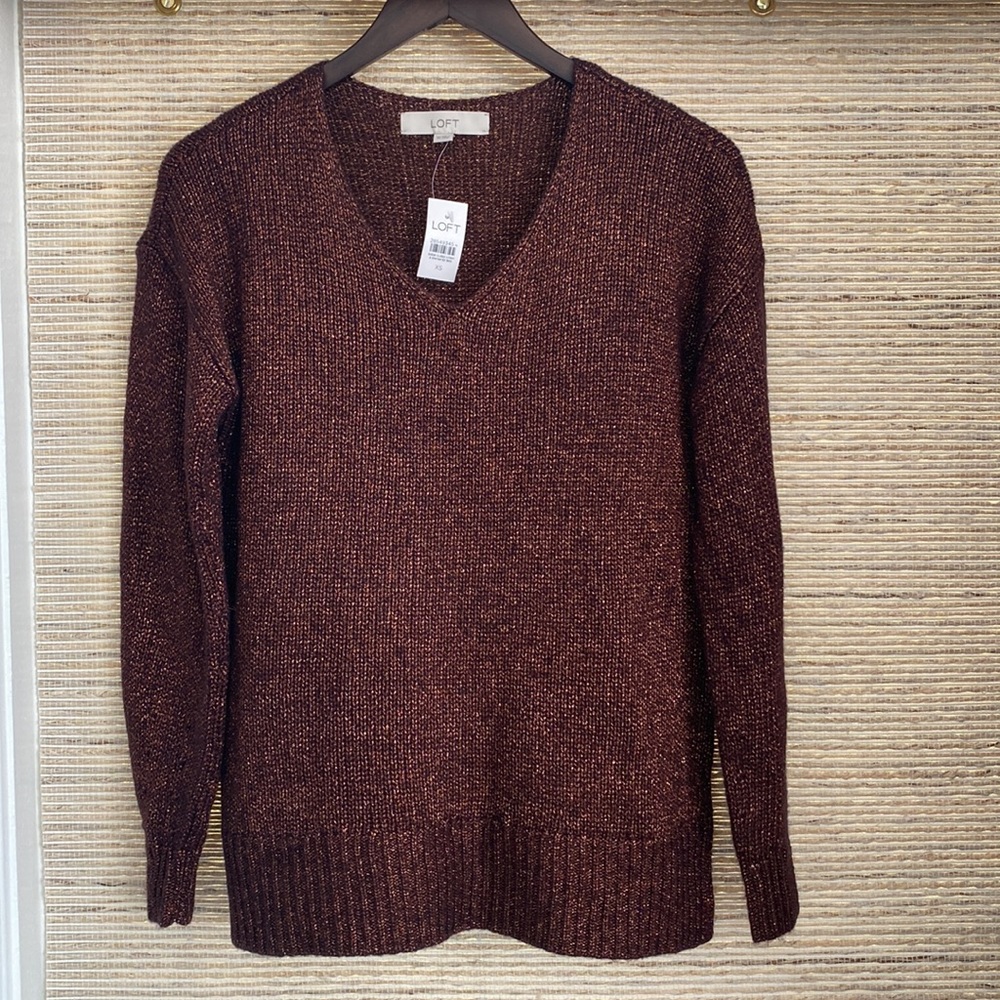 NWT LOFT Sweater in Wine Gold Shimmer